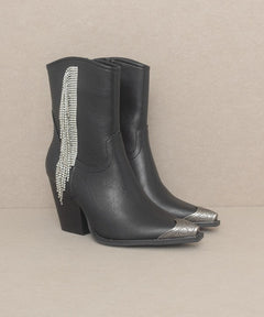 OASIS SOCIETY Rhinestone Fringe Boots - Cowhide and Conchos