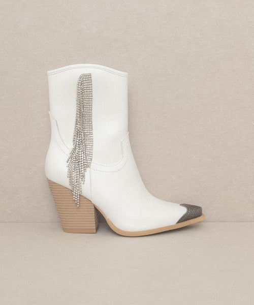 OASIS SOCIETY Rhinestone Fringe Boots - Cowhide and Conchos