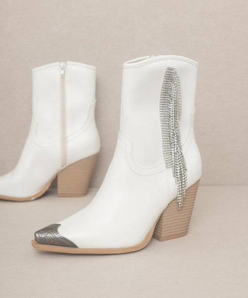 OASIS SOCIETY Rhinestone Fringe Boots - Cowhide and Conchos