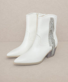 Oasis Society Rowan - Rhinestone Fringe Boot - Cowhide and Conchos