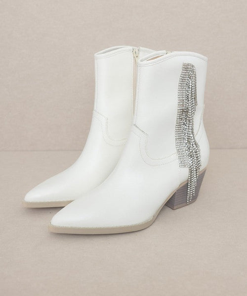 Oasis Society Rowan - Rhinestone Fringe Boot - Cowhide and Conchos