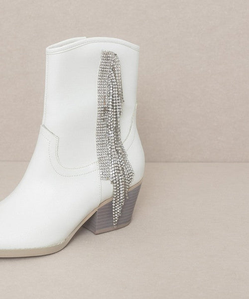 Oasis Society Rowan - Rhinestone Fringe Boot - Cowhide and Conchos
