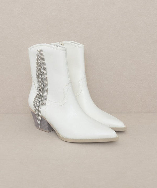 Oasis Society Rowan - Rhinestone Fringe Boot - Cowhide and Conchos