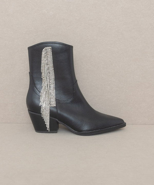 Oasis Society Rowan - Rhinestone Fringe Boot - Cowhide and Conchos