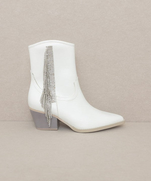 Oasis Society Rowan - Rhinestone Fringe Boot - Cowhide and Conchos