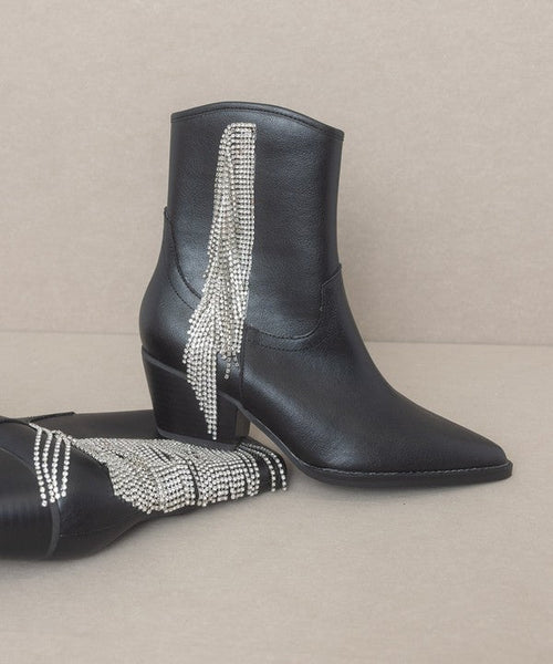 Oasis Society Rowan - Rhinestone Fringe Boot - Cowhide and Conchos