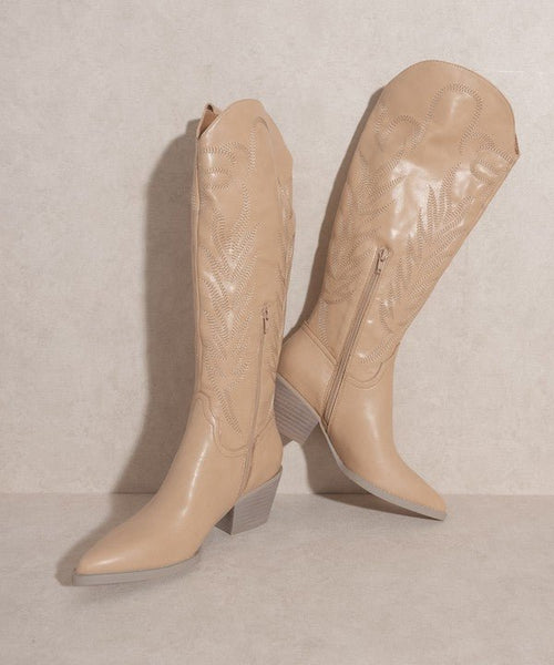 Oasis Society Samara - Embroidered Tall Boot - Cowhide and Conchos