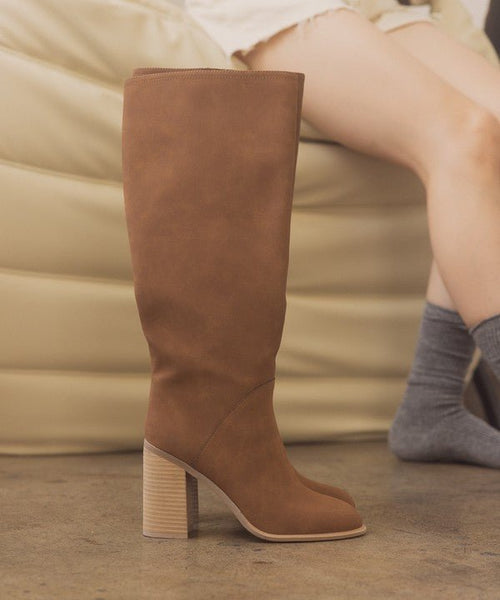 OASIS SOCIETY Shiloh - Knee High Block Heel Boots - Cowhide and Conchos