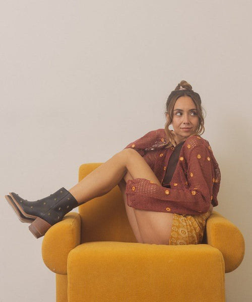 OASIS SOCIETY Star Studded Western Boots - Cowhide and Conchos