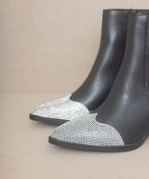 OASIS SOCIETY Zuri - Rhinestone Toed Booties - Cowhide and Conchos