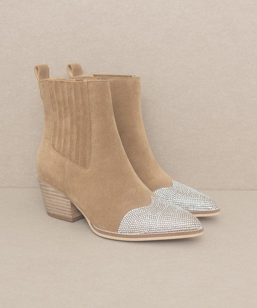 OASIS SOCIETY Zuri - Rhinestone Toed Booties - Cowhide and Conchos