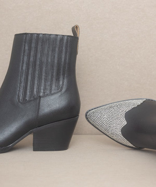 OASIS SOCIETY Zuri - Rhinestone Toed Booties - Cowhide and Conchos