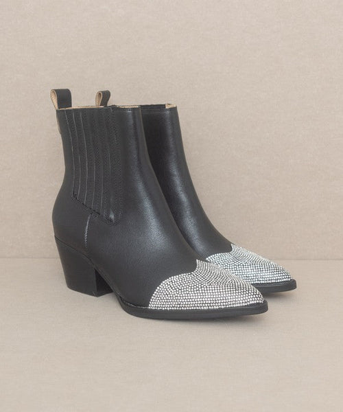 OASIS SOCIETY Zuri - Rhinestone Toed Booties - Cowhide and Conchos