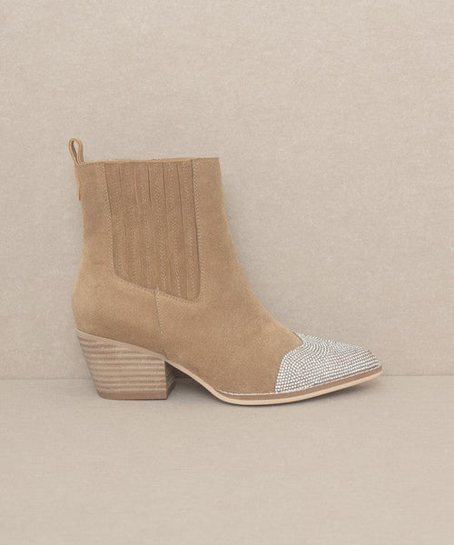 OASIS SOCIETY Zuri - Rhinestone Toed Booties - Cowhide and Conchos