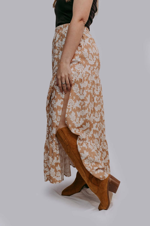 Ochre Side Slit Maxi Skirt - Cowhide and Conchos