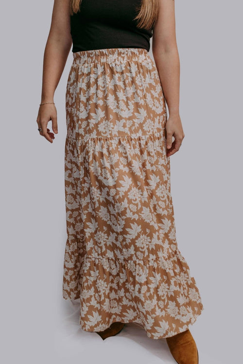 Ochre Side Slit Maxi Skirt - Cowhide and Conchos