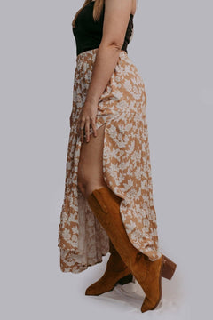 Ochre Side Slit Maxi Skirt - Cowhide and Conchos