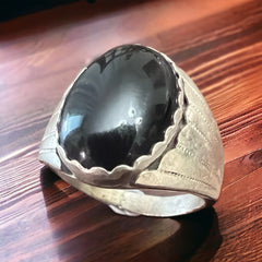 Old Pawn Onyx Ring - Cowhide and Conchos