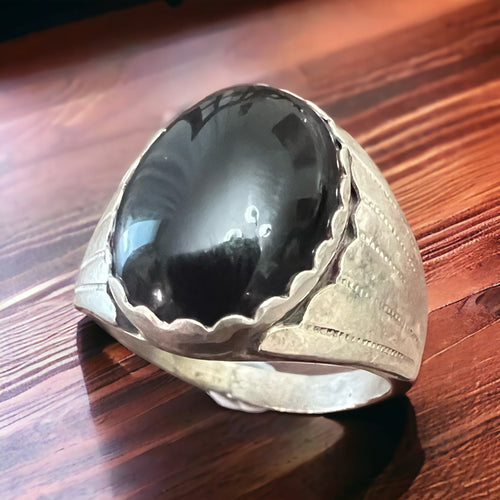 Old Pawn Onyx Ring - Cowhide and Conchos