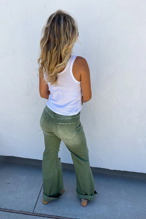 Blakely Distressed Olive Jeans - Dad Jeans - Sizes 9 and 13 available