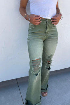 Blakely Distressed Olive Jeans - Dad Jeans
