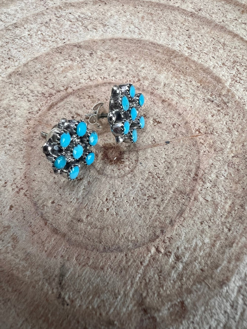 Olivia Qualo Turquoise & Sterling Silver Earrings - Cowhide and Conchos