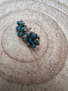 Olivia Qualo Turquoise & Sterling Silver Earrings - Cowhide and Conchos