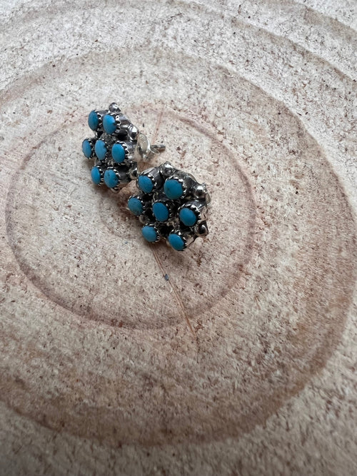 Olivia Qualo Turquoise & Sterling Silver Earrings - Cowhide and Conchos