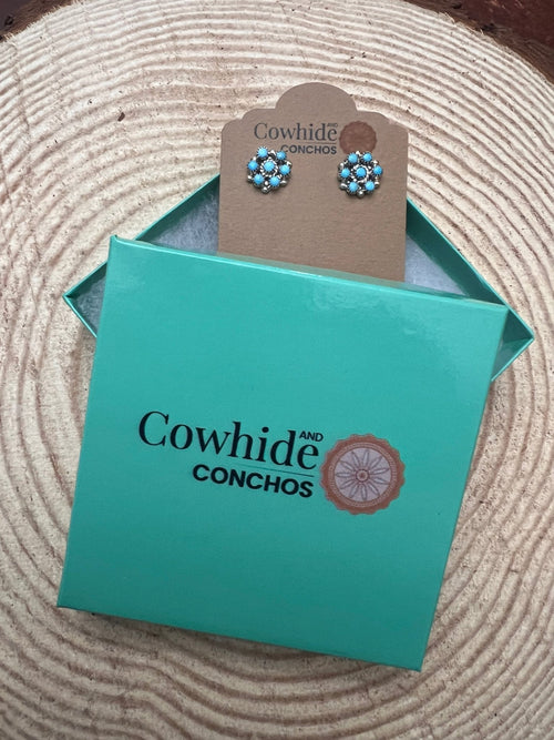 Olivia Qualo Turquoise & Sterling Silver Earrings - Cowhide and Conchos