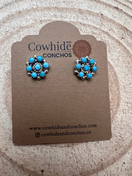 Olivia Qualo Turquoise & Sterling Silver Earrings - Cowhide and Conchos
