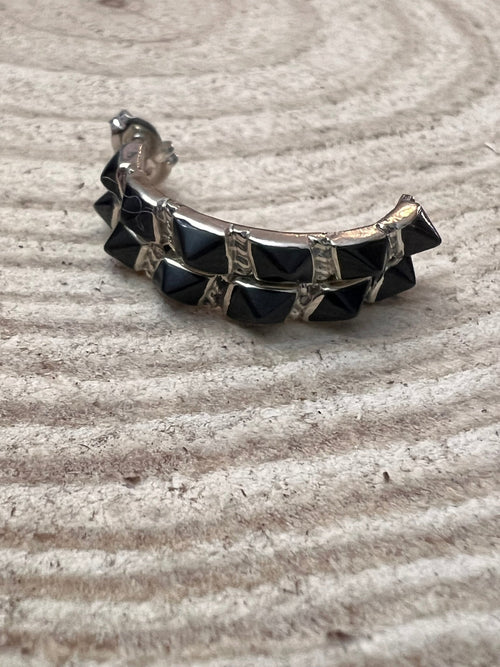 Onyx Hoop Earrings by Martin Chavez - Cowhide and Conchos