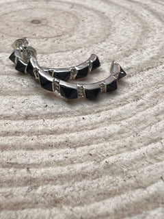 Onyx Hoop Earrings by Martin Chavez - Cowhide and Conchos