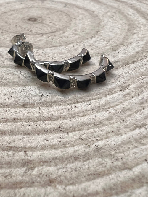 Onyx Hoop Earrings by Martin Chavez - Cowhide and Conchos