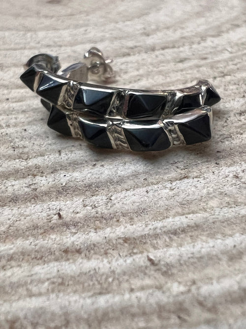 Onyx Hoop Earrings by Martin Chavez - Cowhide and Conchos