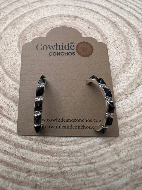 Onyx Hoop Earrings by Martin Chavez - Cowhide and Conchos
