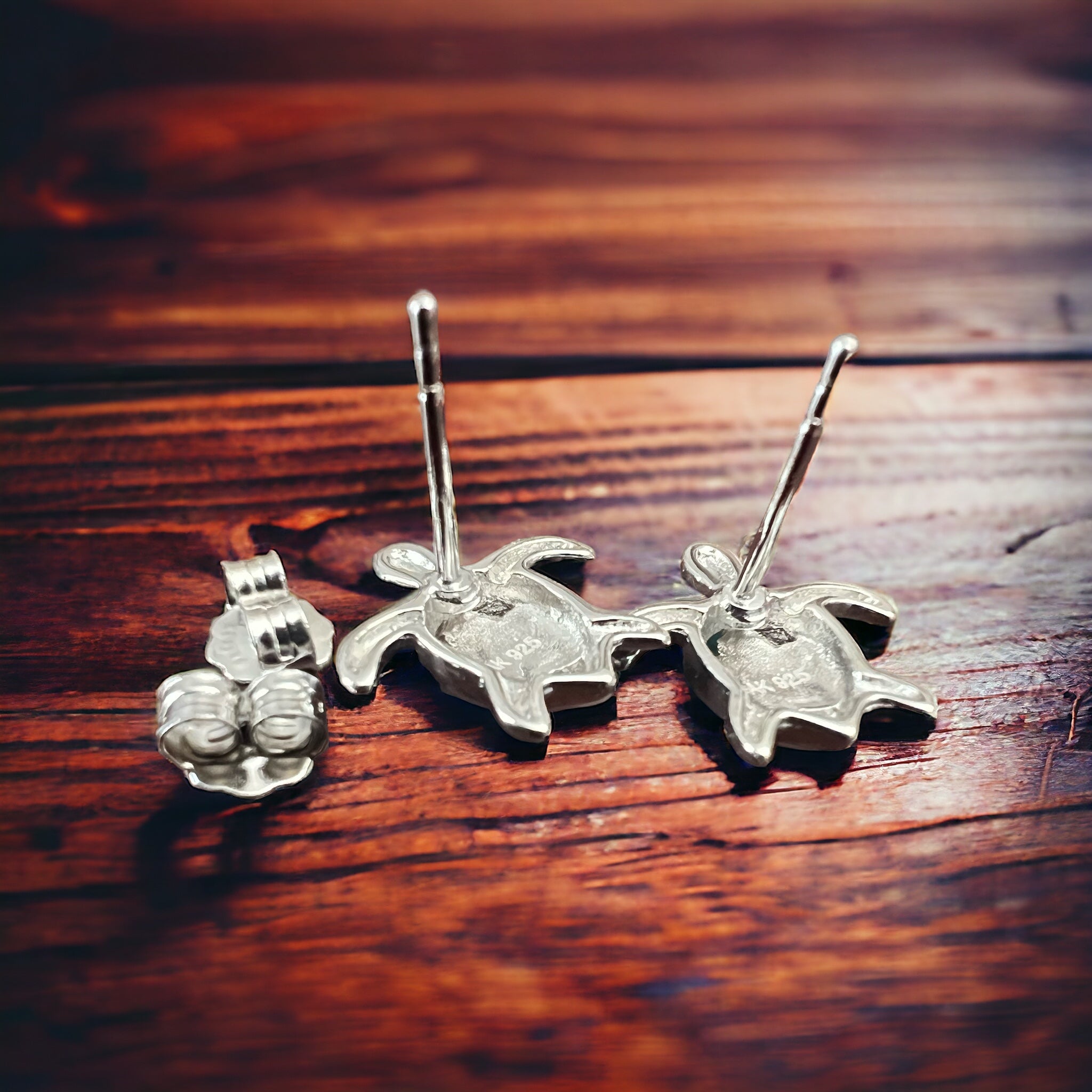 Opalite Sea Turtle Post Earrings - Sterling Silver - Cowhide and Conchos