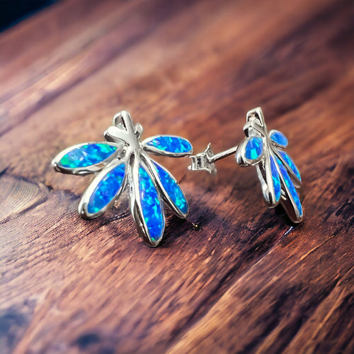 Opalite & Sterling Silver Post Earrings - Cowhide and Conchos
