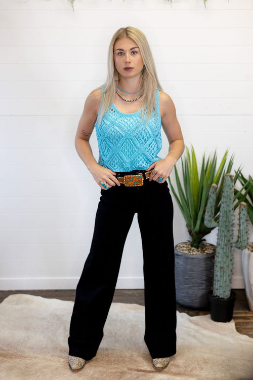 Open Stitch Sleeveless Top - Cowhide and Conchos