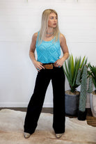 Open Stitch Sleeveless Top - Cowhide and Conchos