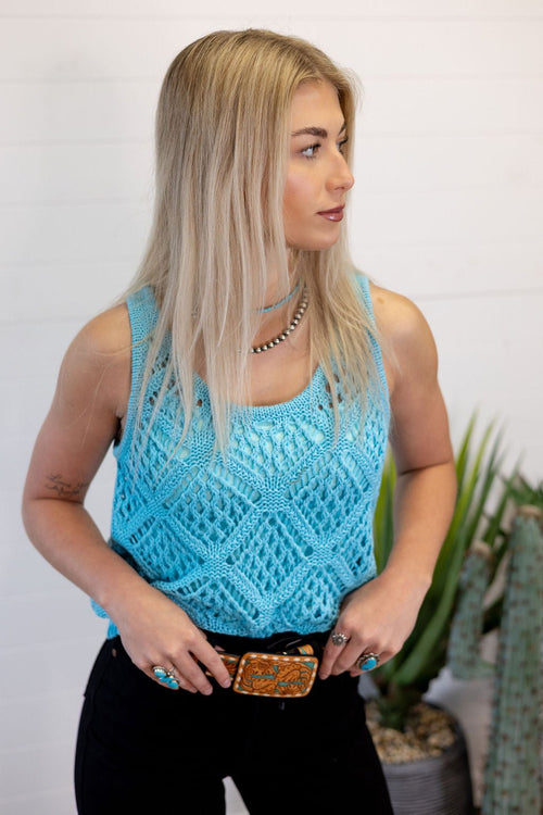 Open Stitch Sleeveless Top - Cowhide and Conchos
