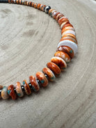 Orange & Turquoise Graduated Necklace - 22 inch - Cowhide and Conchos