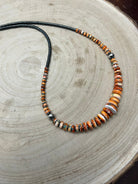 Orange & Turquoise Graduated Necklace - 22 inch - Cowhide and Conchos