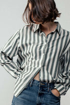 Outlaw Button Down Collared Shirt - Brown and Olive colors - Cowhide and Conchos