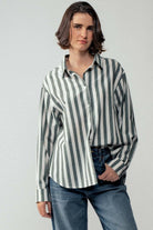 Outlaw Button Down Collared Shirt - Brown and Olive colors - Cowhide and Conchos