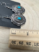 Oval Concho Earrings with Faux Turquoise - Cowhide and Conchos