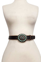 Oval Western Faux Turquoise Stone Belt Buckle - Cowhide and Conchos