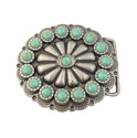 Oval Western Faux Turquoise Stone Belt Buckle - Cowhide and Conchos