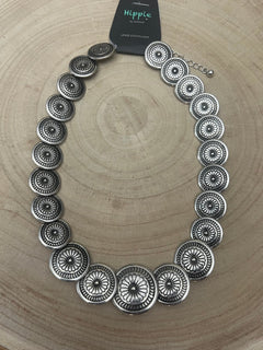 Overlapping Concho Necklace - 18 inch - Cowhide and Conchos