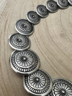 Overlapping Concho Necklace - 18 inch - Cowhide and Conchos