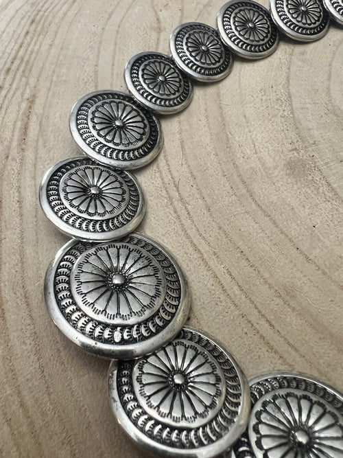 Overlapping Concho Necklace - 18 inch - Cowhide and Conchos